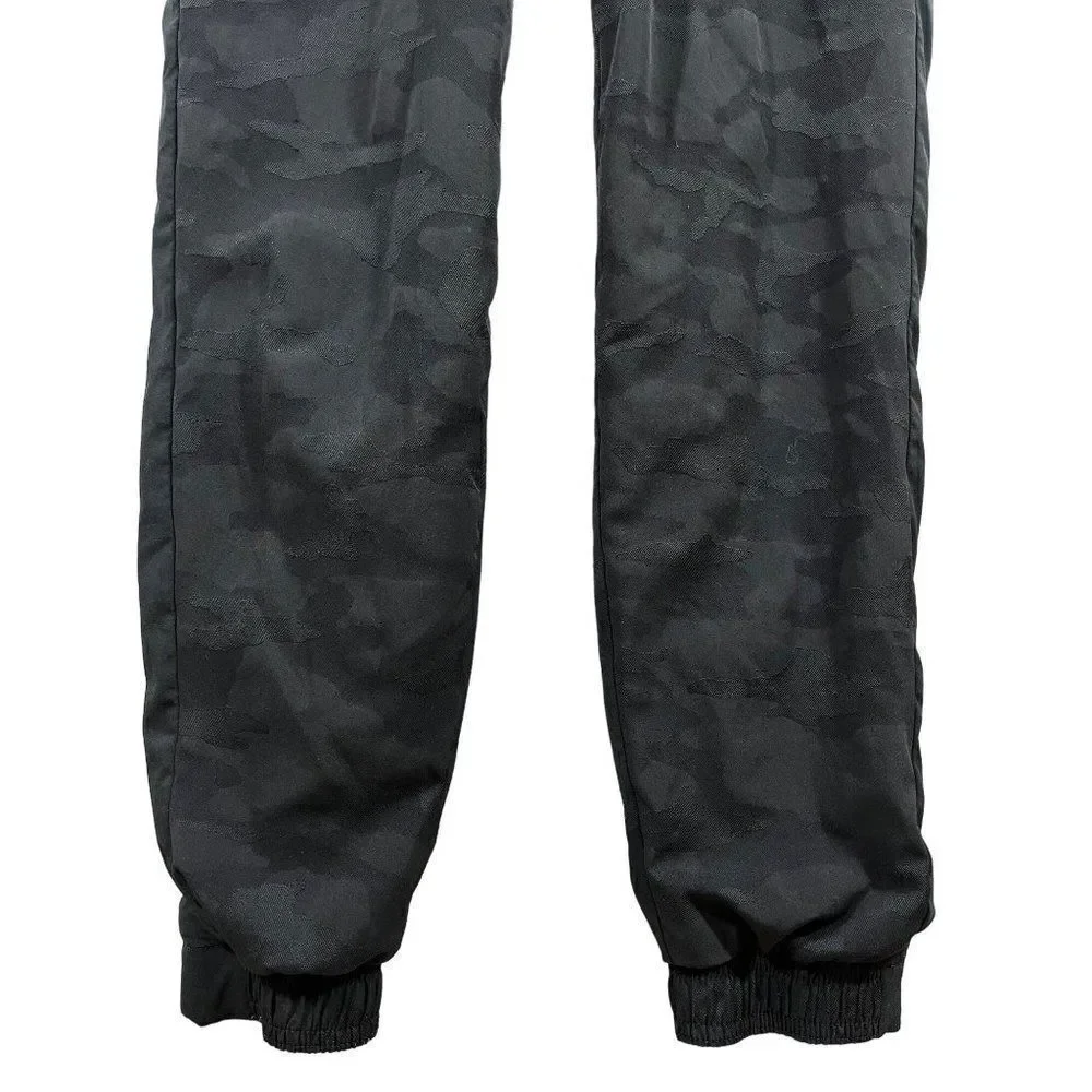 Athleta Brooklyn Textured Lined Jogger Pants Sz 4 Black Camo Pockets Pull On